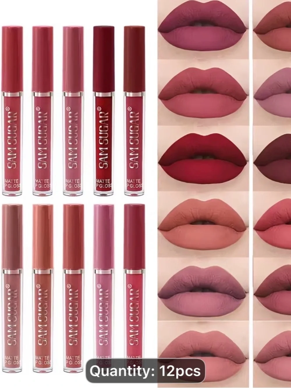 Matte Liquid Lipstick Set - 12pcs Nude & Pink Tones